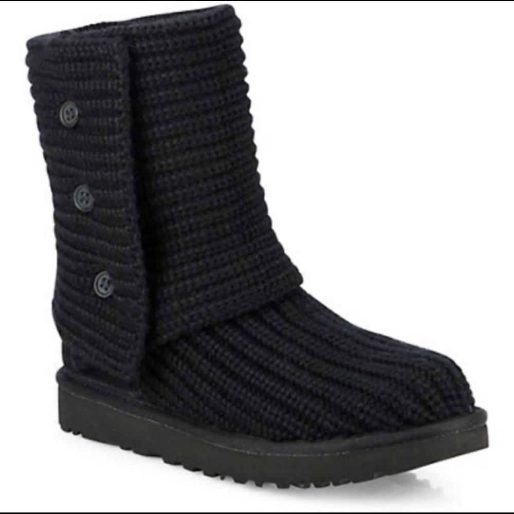 UGG Black Cardy Knit Fold Over Boots